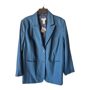 New Jessica London Blazer Jacket 20 Plus Women Teal Green Wool Blend 2button
